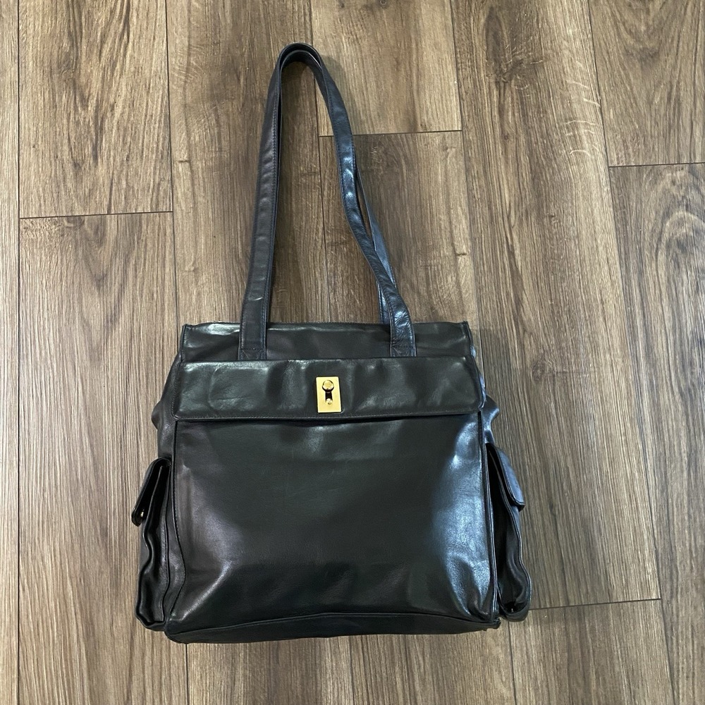 Perlina NY Leather Multi Compartment Organizer Crossbody Bag Black Clutch 7x5